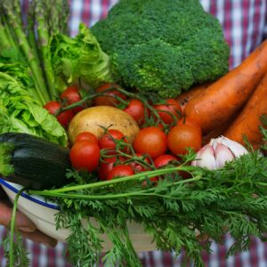 Assortiment of boerenmarkt bio biologische rijpe groenten in handen